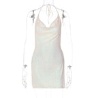 Damen Funkelndes Minikleid mit schmalem Schnitt und Halterdesign R&B