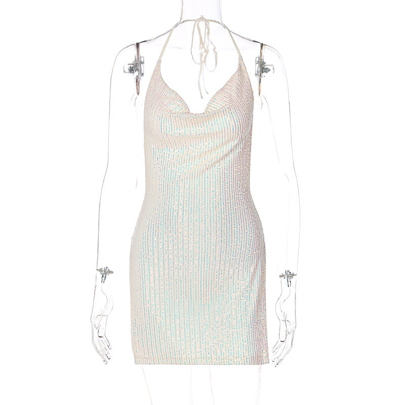 Damen Funkelndes Minikleid mit schmalem Schnitt und Halterdesign R&B