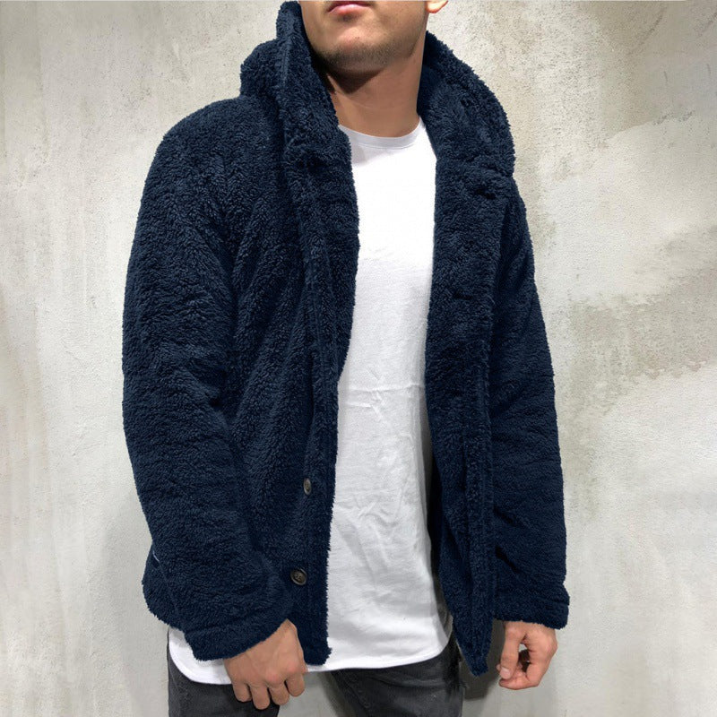 Herren Fleecejacke mit Kapuze und knöpfbarem Verschluss R&B
