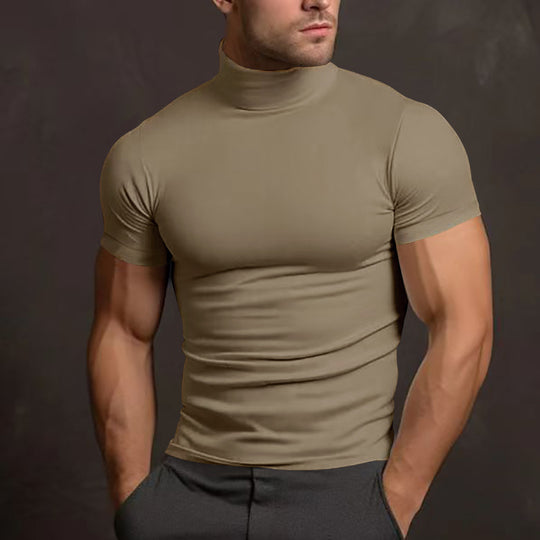 Herren nan körperbetontes Kurzarm-Rollkragenshirt aus Stretchjersey R&B