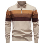 Herren Strickpullover mit modischem Stehkragen und feinen Streifen