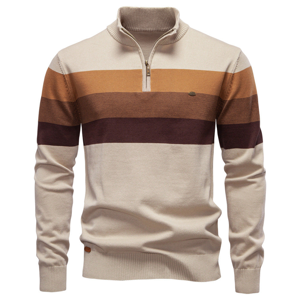 Herren Strickpullover mit modischem Stehkragen und feinen Streifen