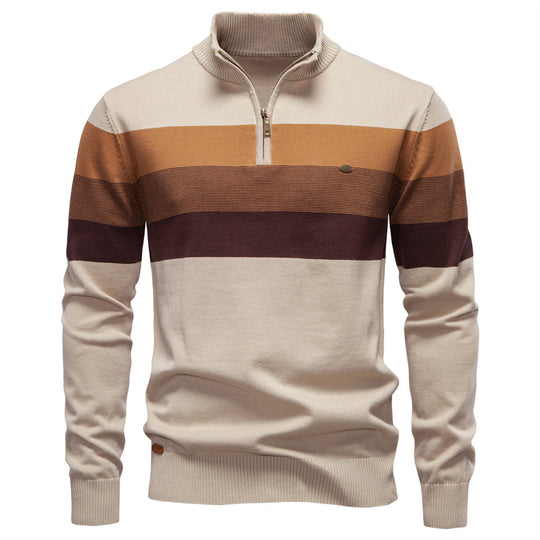 Herren Strickpullover mit modischem Stehkragen und feinen Streifen R&B