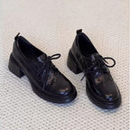 Damen elegante Schnürschuhe mit modischem Blockabsatz und hochwertiger Kunstleder-Oberfläche R&B