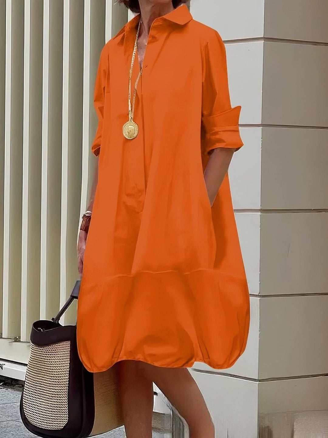 Damen Lässiges Hemdblusenkleid mit weit geschnittenem Saum R&B