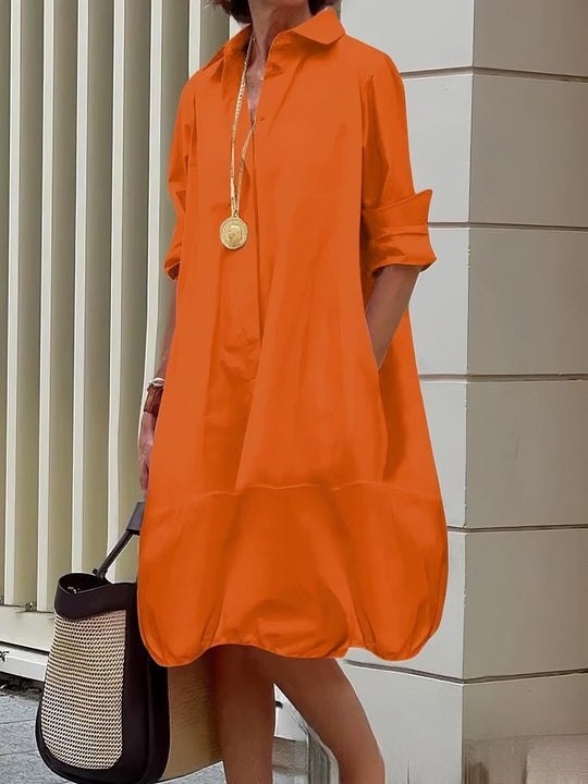 Damen Lässiges Hemdblusenkleid mit weit geschnittenem Saum R&B
