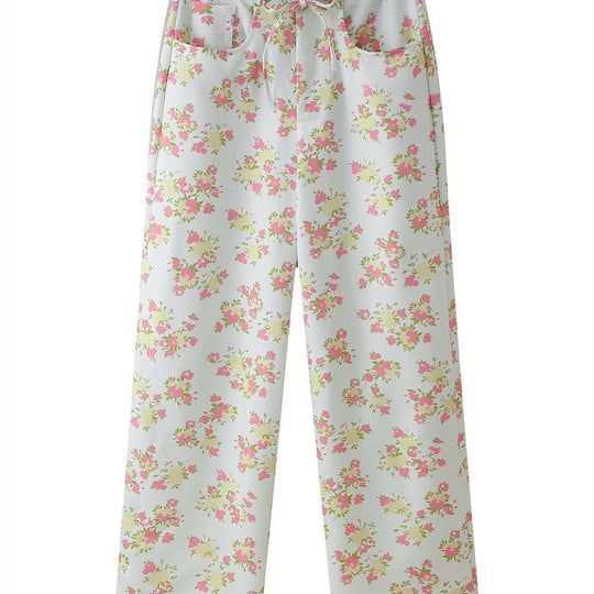 Damen Blumenmuster Crop-Top und Hose Set R&B