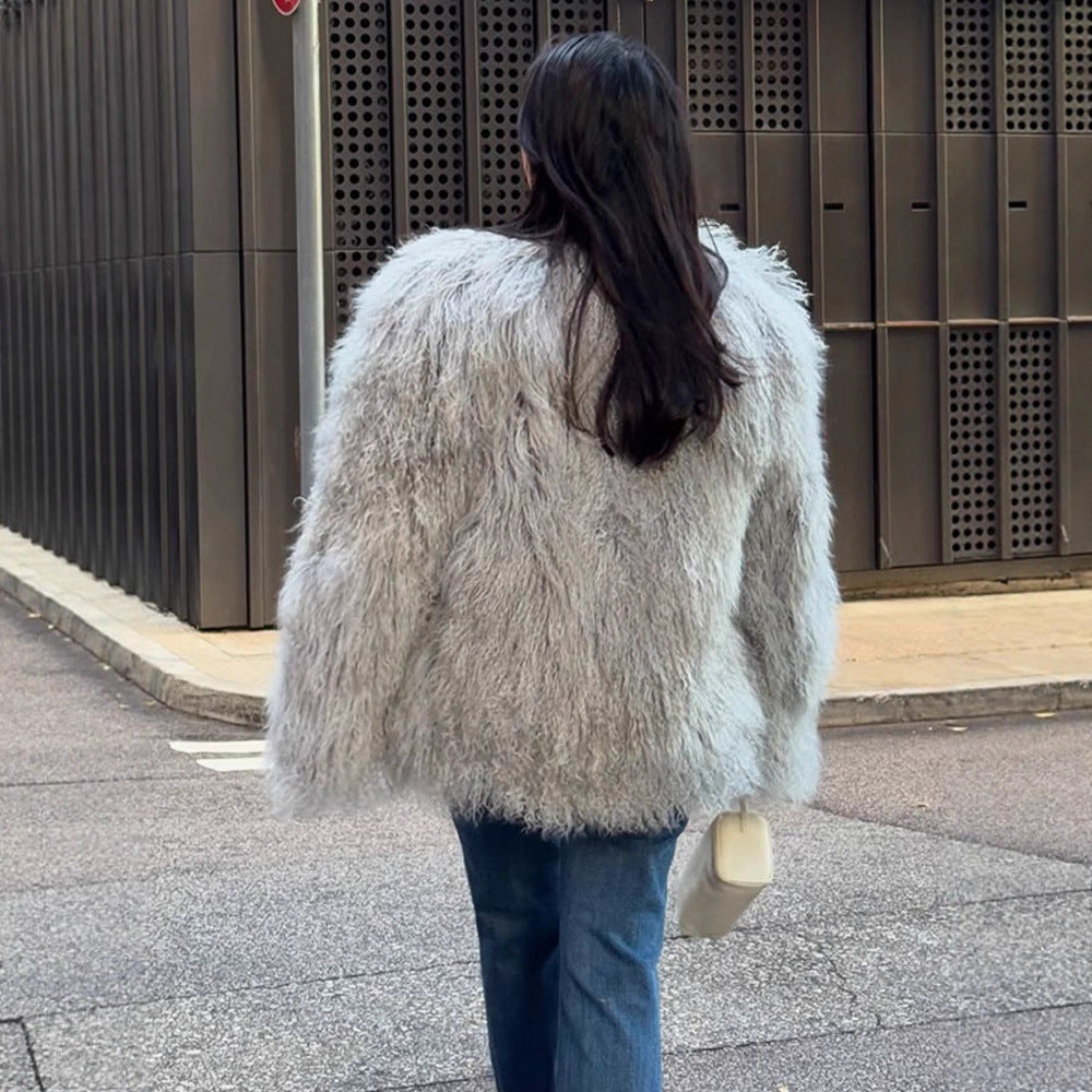 Damen Kunstfelljacke mit voluminösen Ärmeln R&B
