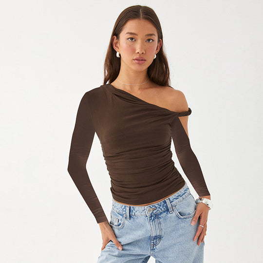 Damen Elegante asymmetrische Bluse mit langen Ärmeln und Raffung R&B