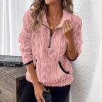 Damen kuschelige Fleece-Pullover mit Reißverschluss und seitlichen Eingrifftaschen R&B
