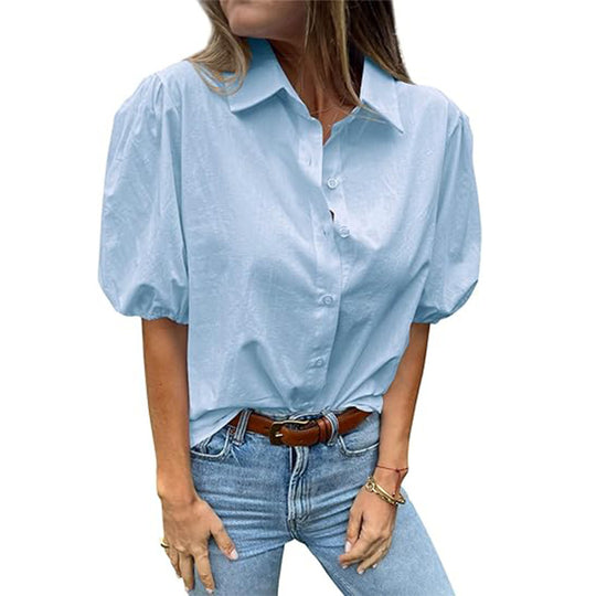 Damen Bluse mit Puffärmeln und klassischem Kragen R&B