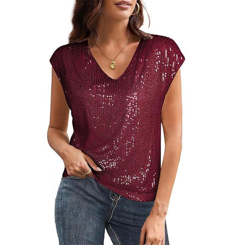 Damen Glamouröses Pailletten-Oberteil R&B