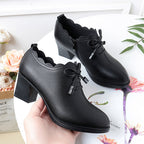 Damen elegante Schnürschuhe mit modischem Wellenrand und komfortablem Blockabsatz R&B