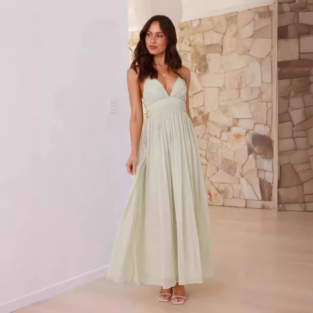 Damen Maxikleid mit schmalen Spaghetti-Trägern und elegantem Wickel-Design R&B
