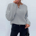Damen lässiger Strickpullover mit V-Ausschnitt und strukturierter Oberfläche
