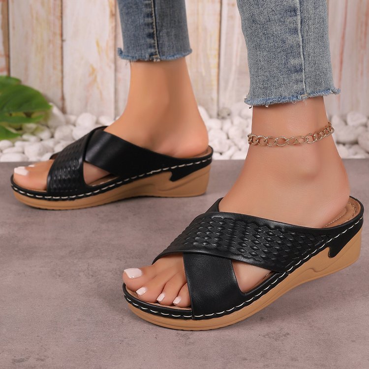 Damen elegante Wedge-Pantoletten mit geflochtenem Design R&B