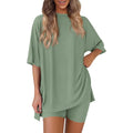 Damen Kurzes Pyjama-Set mit lockerem Shirt und Shorts R&B