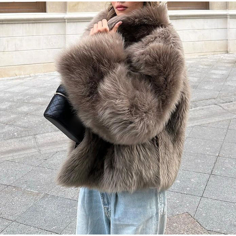 Damen Kuschelige Kunstfelljacke mit voluminösem Kragen R&B