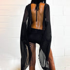 Damen Transparente Strandcover-Up mit tiefem V-Ausschnitt und eleganten Puffärmeln R&B
