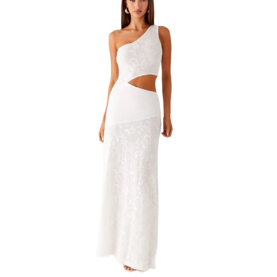 Damen Elegantes Maxikleid mit asymmetrischem Schnitt und floralem Spitzenbesatz R&B