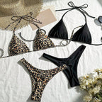 Damen Triangel-Bikini-Set mit verstellbaren Trägern und floralem Leopardenmuster R&B