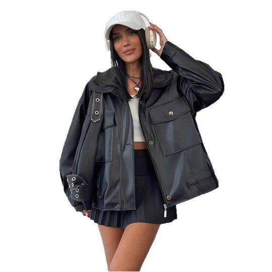 Damen lässige Oversized-Jacke mit großen Taschen R&B