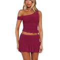 Damen Set mit off-shoulder Oberteil und gerafftem Rock R&B