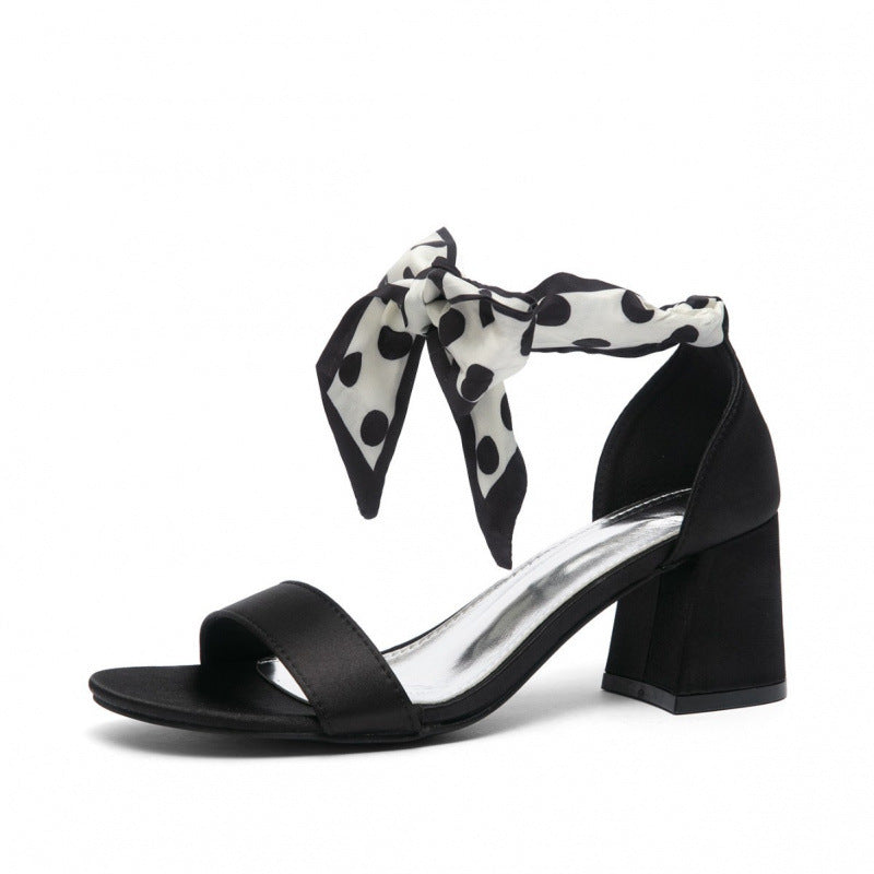 Damen elegante Sandalen mit dekorativem Schleifenband und komfortablem Blockabsatz R&B