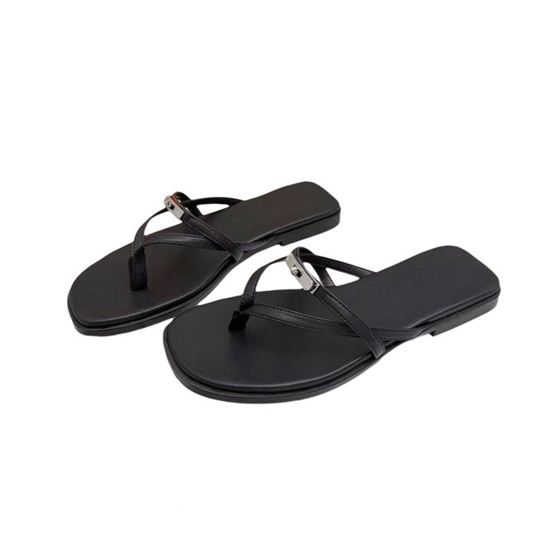 Damen Elegante Zehentrenner-Sandalen mit verstellbarem Riemendesign und feinen Metallic-Details R&B