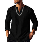Herren Langarm-Henley-Shirt mit dekorativer Schnürung und lässigem Schnitt R&B