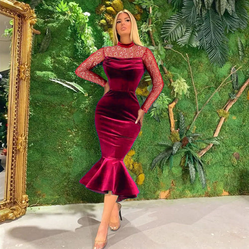 Damen Elegant Fit-and-Flare Kleid mit Spitzenärmeln R&B