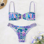 Damen Bandeau-Bikini mit modischem Patchwork-Design R&B