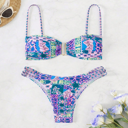 Damen Bandeau-Bikini mit modischem Patchwork-Design R&B