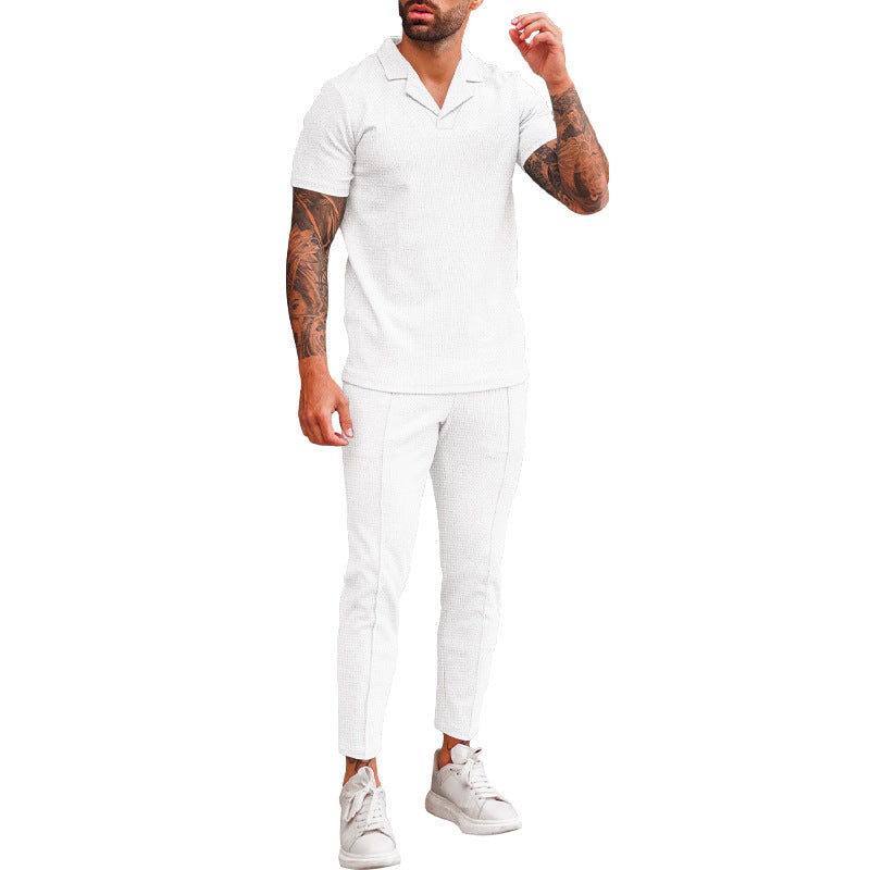 Herren modernes Freizeit-Set mit poloähnlichem Oberteil und schmal geschnittenen Hosen R&B
