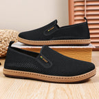 Herren nan atmungsaktiver Strick-Slip-On Loafer mit elastischem Einstieg, geflochtener Dekor-Sohle und gepolstertem Komfortfußbett R&B