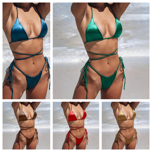 Damen Triangel-Bikini mit dekorativem Wickeldesign R&B