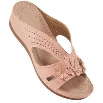 Damen nan komfortable Keilsandalette mit floralem Zierbesatz und gepolstertem Fußbett R&B