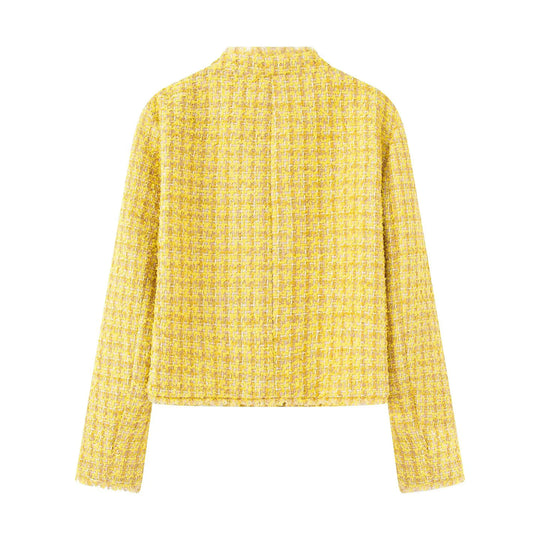 Damen elegante Kurzjacke aus strukturiertem Gewebe mit goldenen Knöpfen Heidi-Mode
