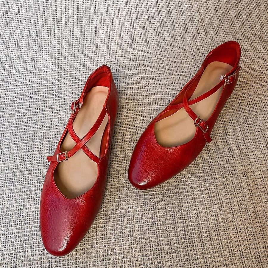 Damen Ballerinas mit kreuzförmigem Riemen und eleganter Spitze R&B