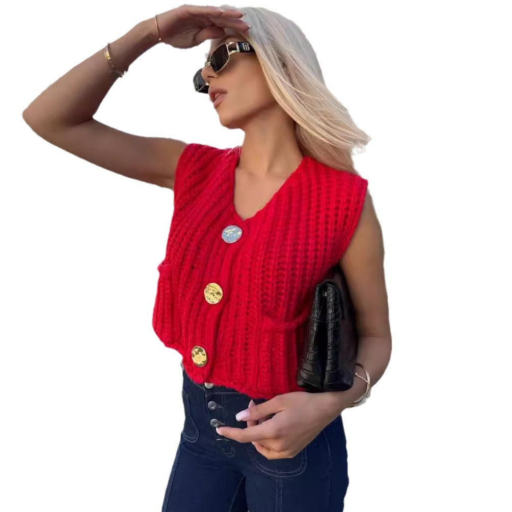 Damen Strickweste mit Taschen R&B