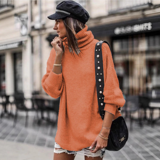 Damen Grobstrickpullover mit hohem Kragen und lässiger Passform R&B