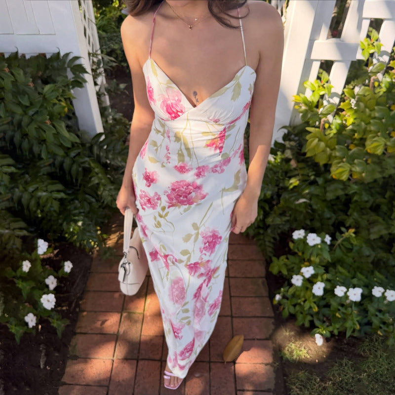 Damen Sommerliches Maxikleid mit floralem Muster und feinen Spaghetti-Trägern R&B