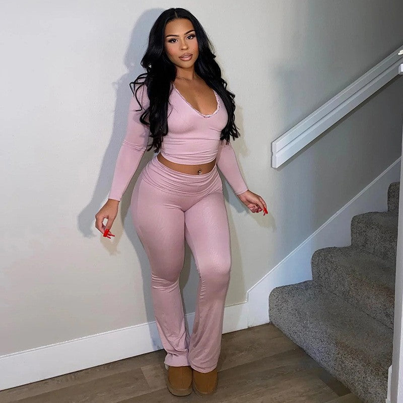 Damen enganliegendes Oberteil und Leggings Set R&B