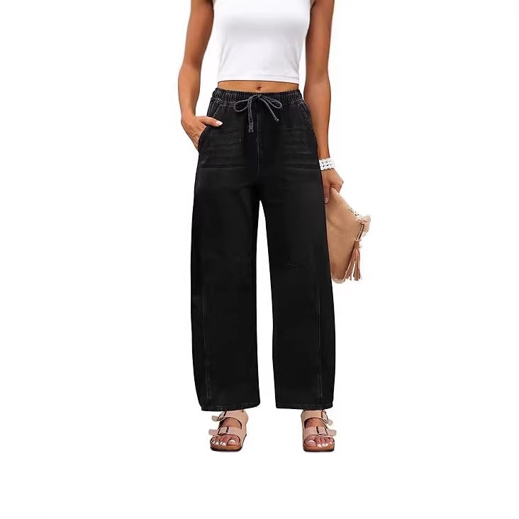 Damen Weite Denim-Hose mit elastischem Bund
