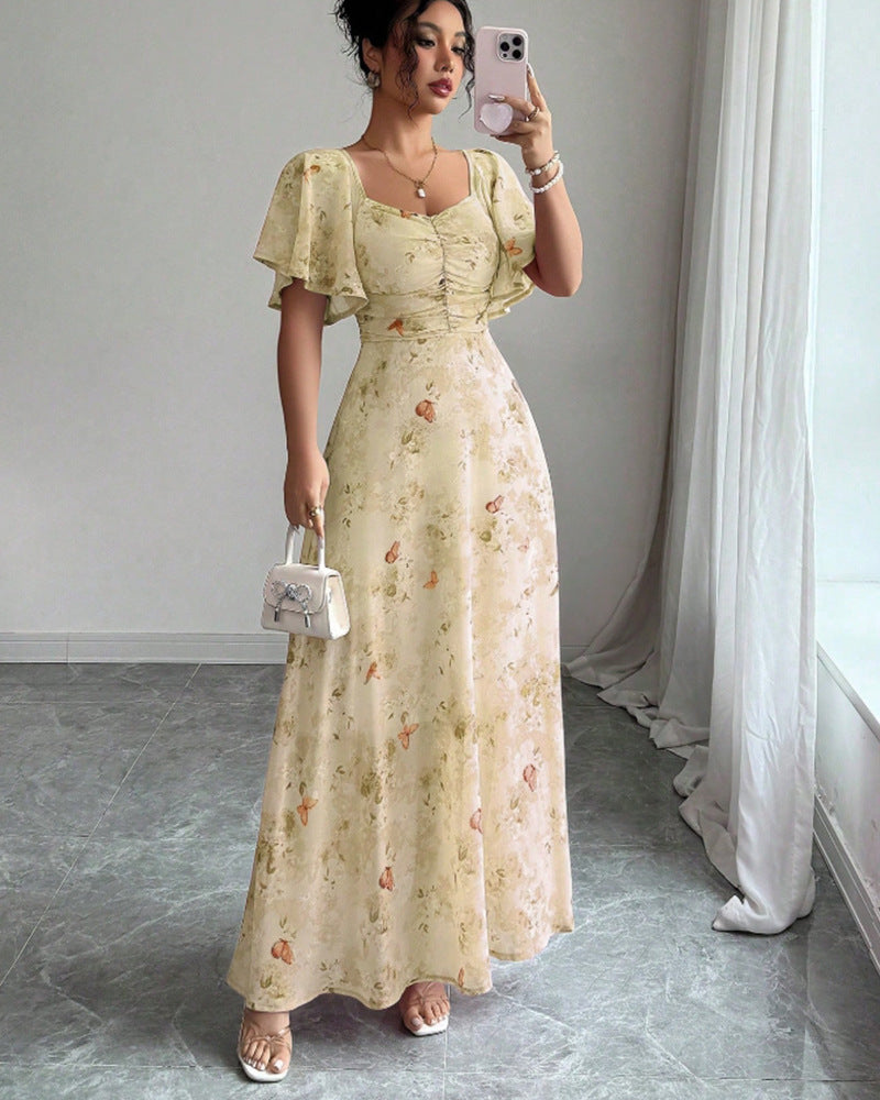 Damen Maxikleid mit fließendem Schnitt und romantischem Blumenmuster R&B