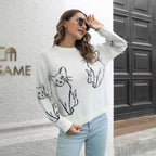 Damen Strickpullover mit verspieltem Katzenmotiv und lässigem Schnitt R&B