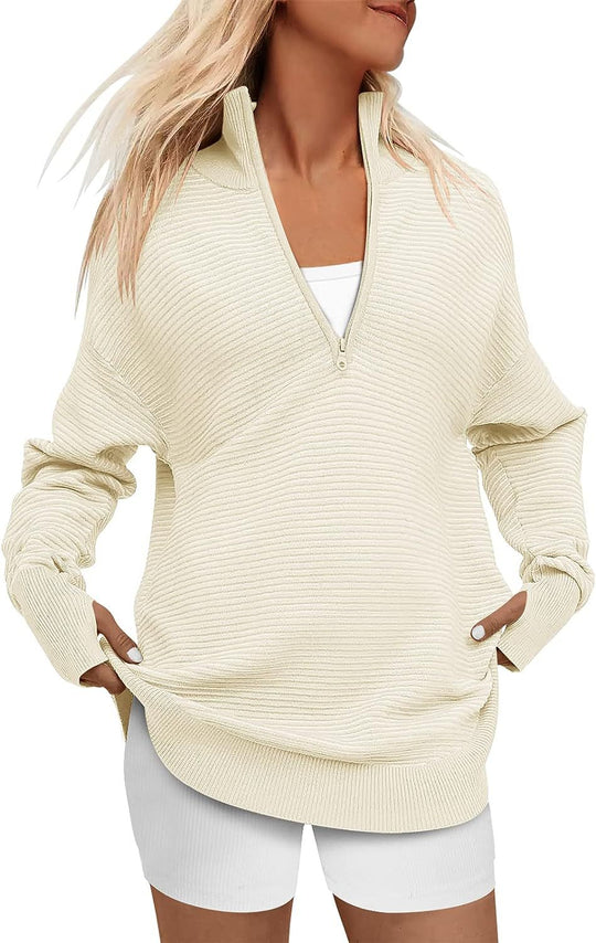 Damen Hochwertiger Reißverschluss Pullover mit strukturiertem Design R&B