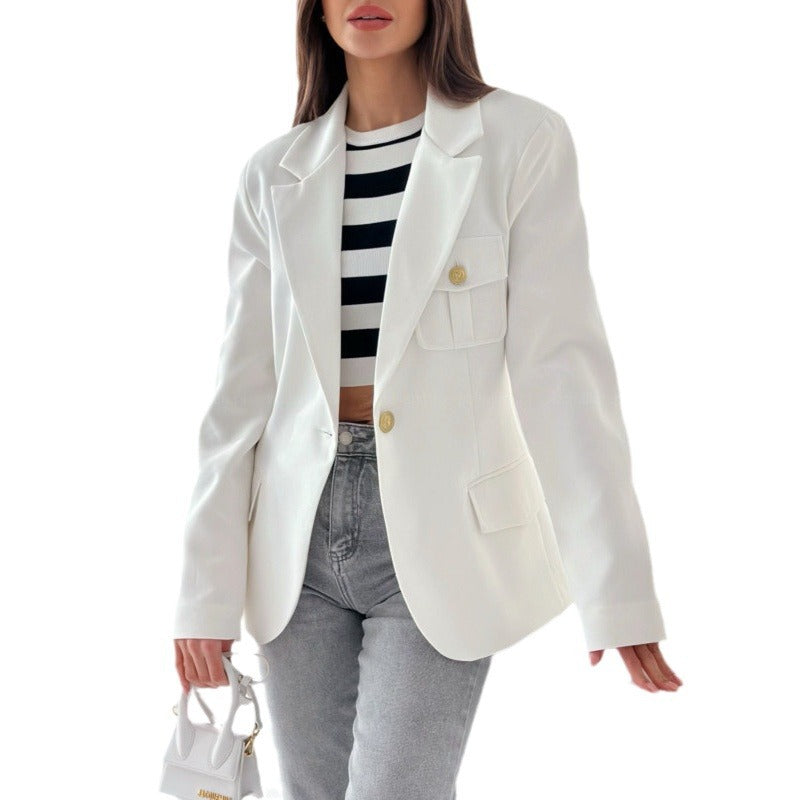 Damen eleganter Blazer mit praktischen Taschen und goldenen Knöpfen R&B
