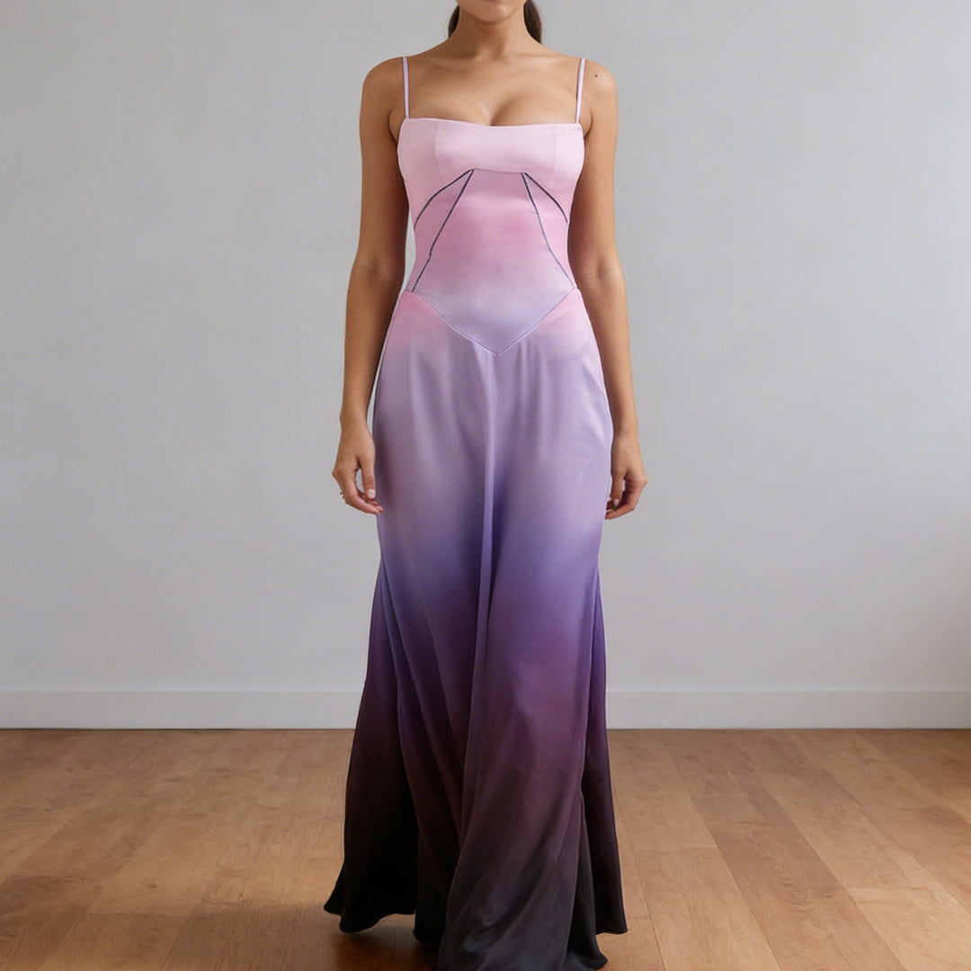 Damen Elegantes Abendkleid mit floralem Oberteil und schmalen Spaghetti-Trägern R&B