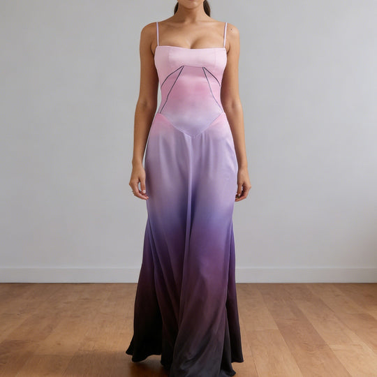 Damen Elegantes Abendkleid mit floralem Oberteil und schmalen Spaghetti-Trägern R&B